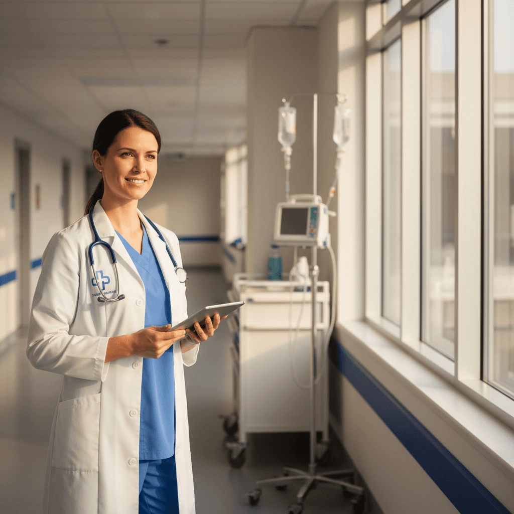 Qualified nurse in modern hospital setting