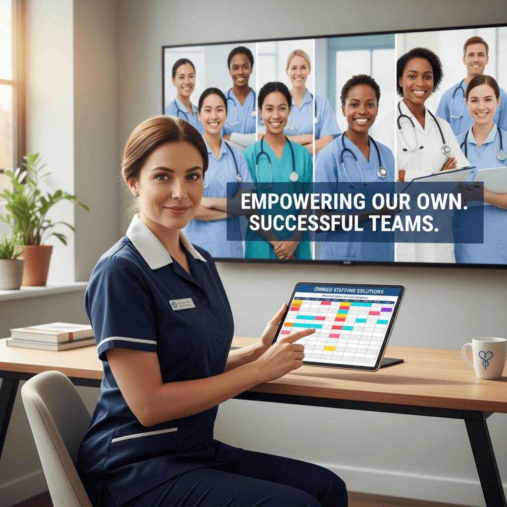 Nurse leader reviewing staffing schedule in modern healthcare office